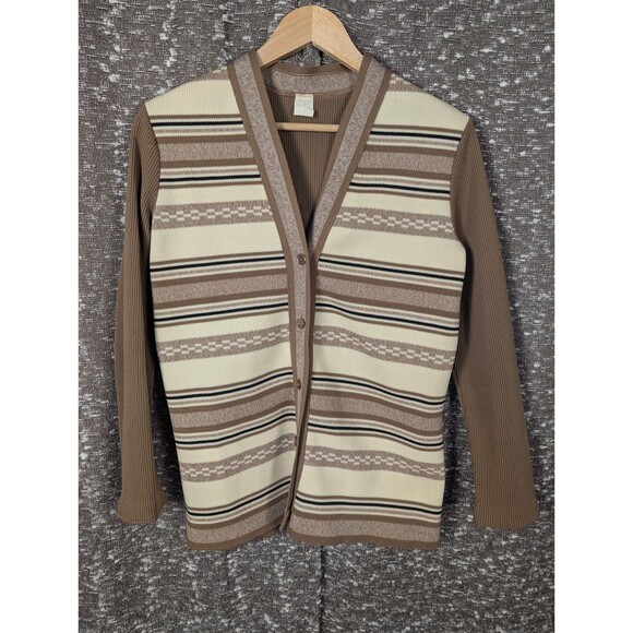 Unbranded Sweaters - Vintage Brown/Cream‎ Striped Button Cardigan Womens Size 14